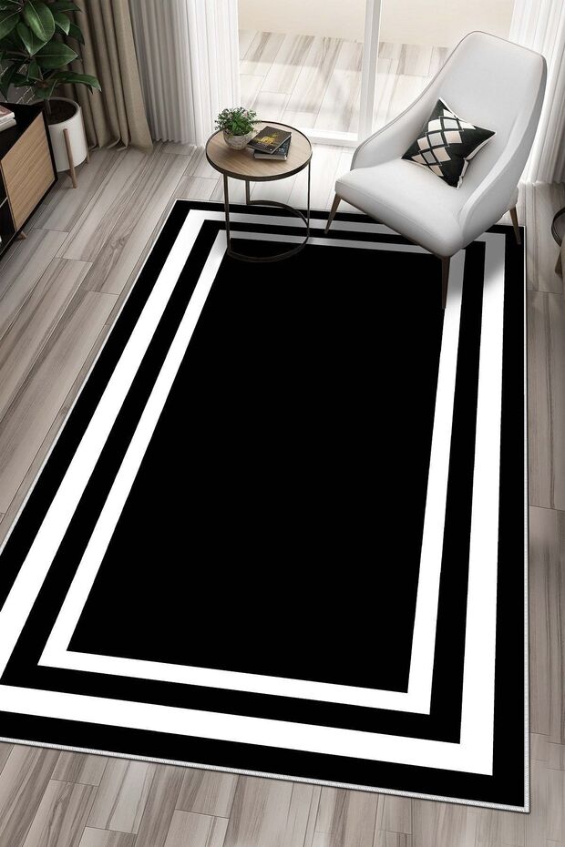 Digital Print Washable Non-Slip Sole Stain Resistant Black Kitchen Rug Living Room Rug and Runner Rug