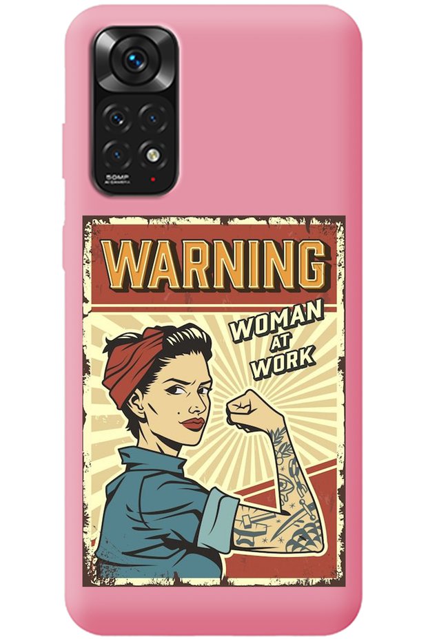 Xiaomi Redmi Note 11 Pink Inside Velvet Warnıng Girl Power Patterned Silicone Phone Case