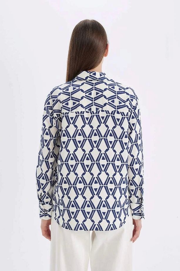 D4511 Oversize Fit Desenli Uzun Kollu Gömlek - 4