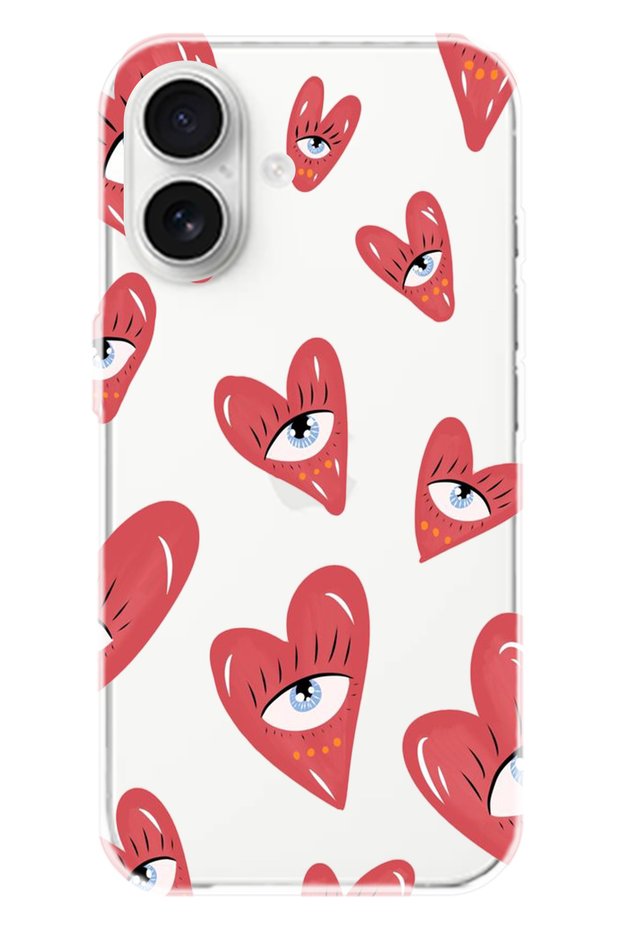 iPhone 16 Transparent Heart Eye Girl Power Patterned Silicone Phone Case