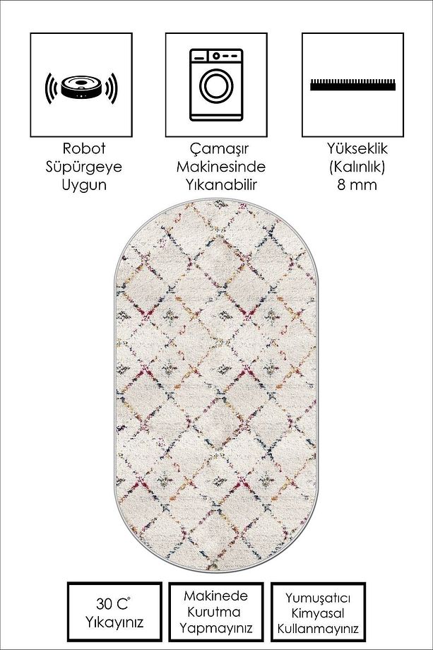 Dijital Baskı Yıkanabilir Kaymaz Taban Leke Tutmaz Oval Mutfak Halısı Salon Halısı Ve Yolluk - 3