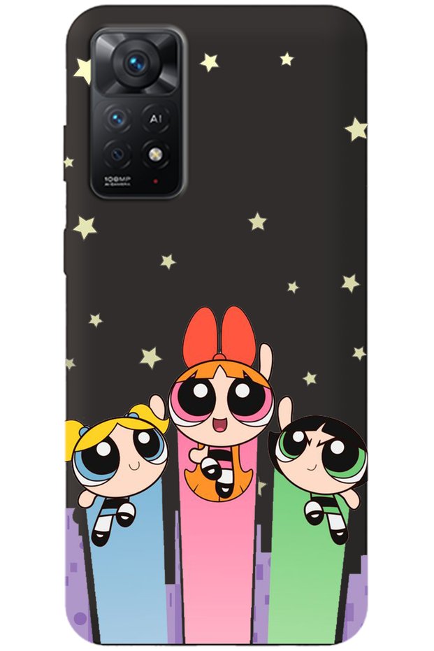 Xiaomi Redmi Note 11 Pro Black Inside Velvet Puff Girl Power Patterned Silicone Phone Case