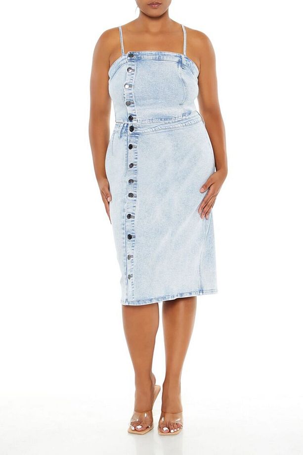 Plus Size Denim Midi Etek - 2