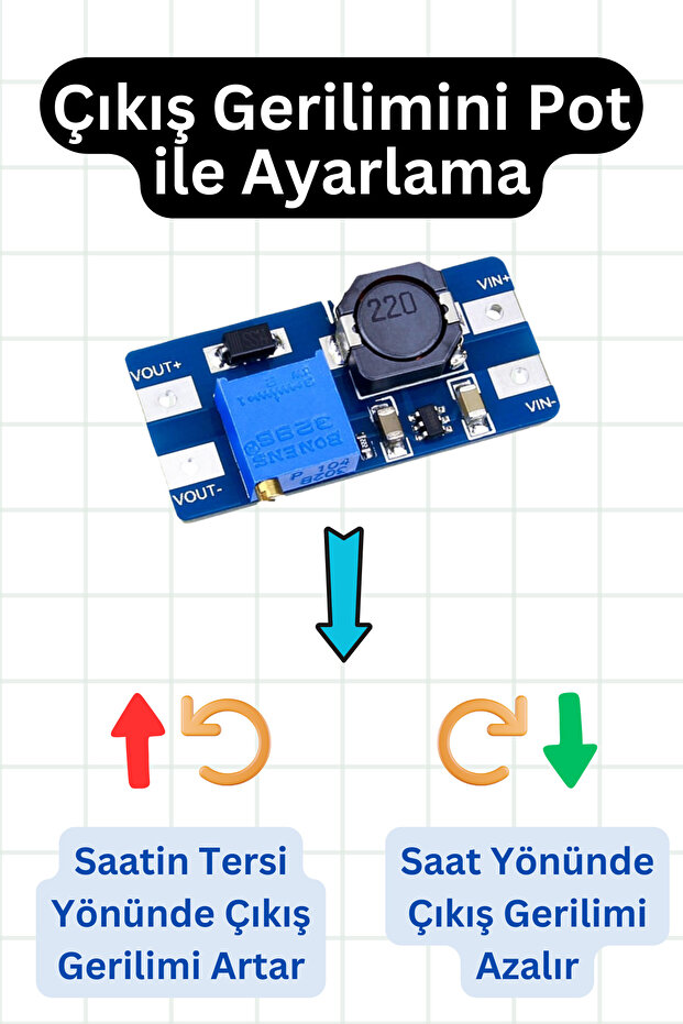 MT3608 Ayarlanabilir DC/DC Voltaj Regülatörü - Step-Up (Boost Converter) - 2