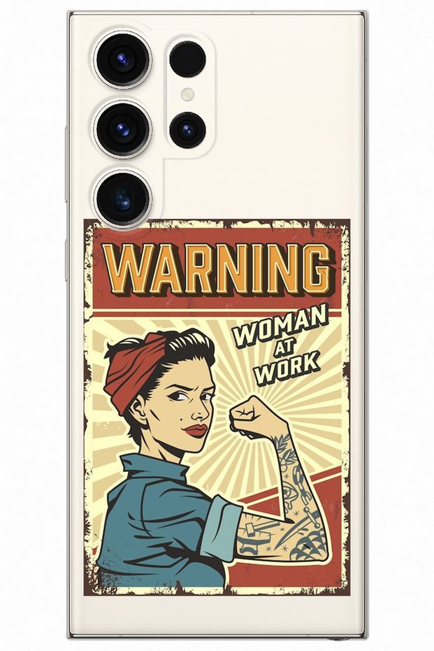 Samsung Galaxy S24 Ultra Transparent Warning Girl Power Patterned Silicone Phone Case