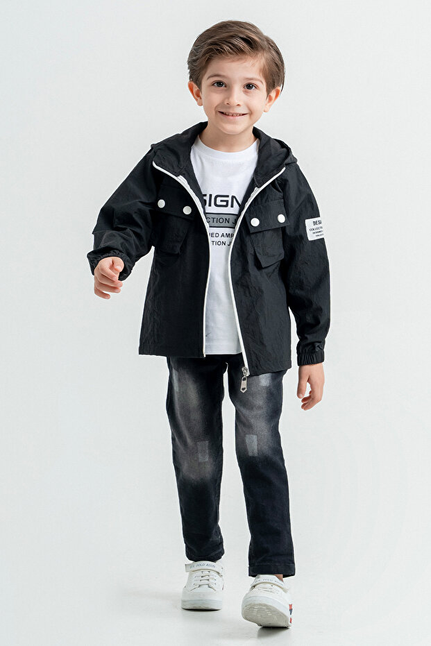 Black Hooded Jacket T-Shirt Boy's 3-Piece Set 17823