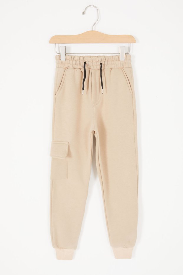 Cream Cargo Pocket Raised Boys' Sweatpants 17064