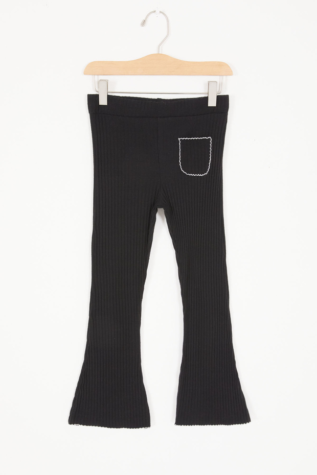 Black Flare Leg Ribbed Pocket Girls' Leggings 16995