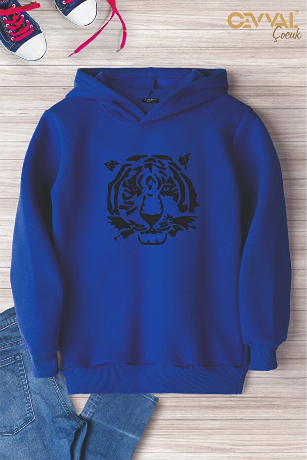Tiger Printed Hooded Oversize Children's Sweat Shirt