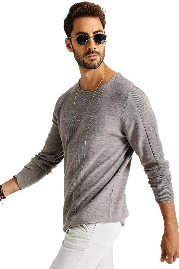 Men's Roll Neck Panel Pattern Thin Sports Knitwear Sweater 21W306