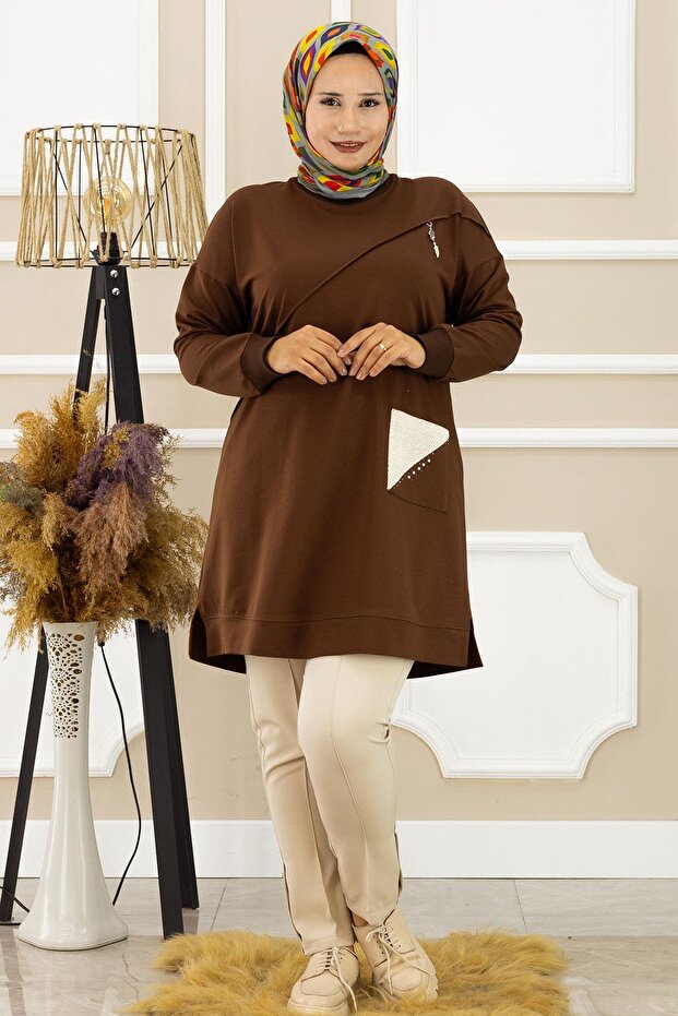WOMEN'S NERVUR STITCHED STONE DETAILED TESETTURE TUNIC