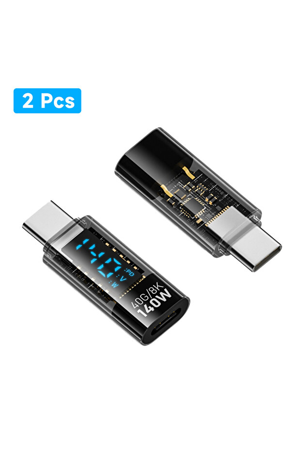 2 Pcs Black USB C Adapter 140W with LED Display 40Gbps USB C Extension Adapter Type C Power Meter Te