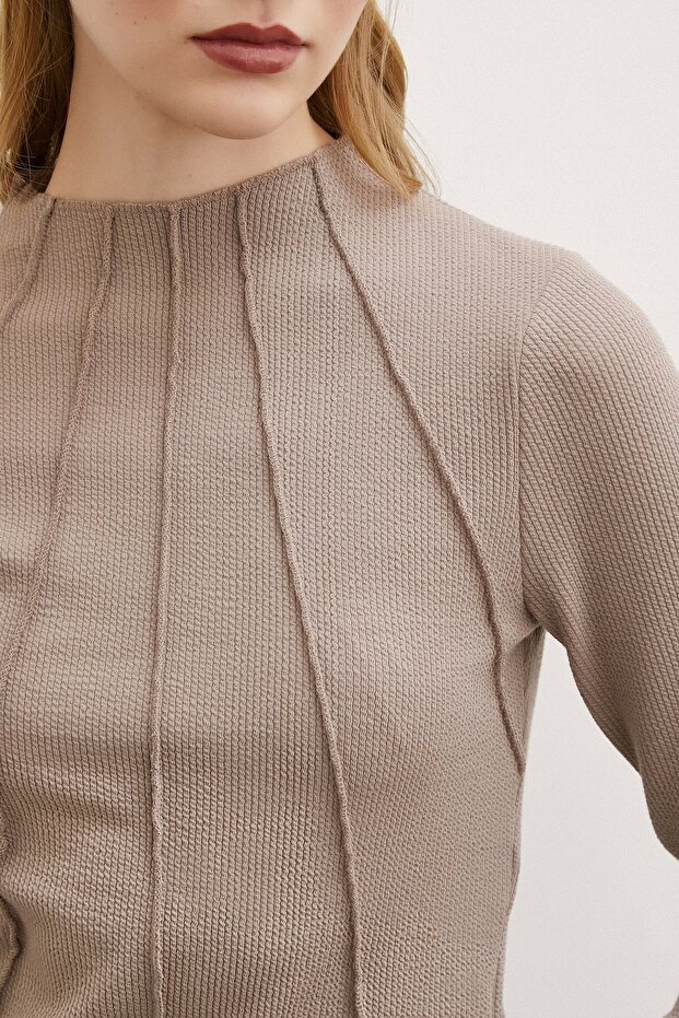 Önü Dikişli Bluz Vizon - 5