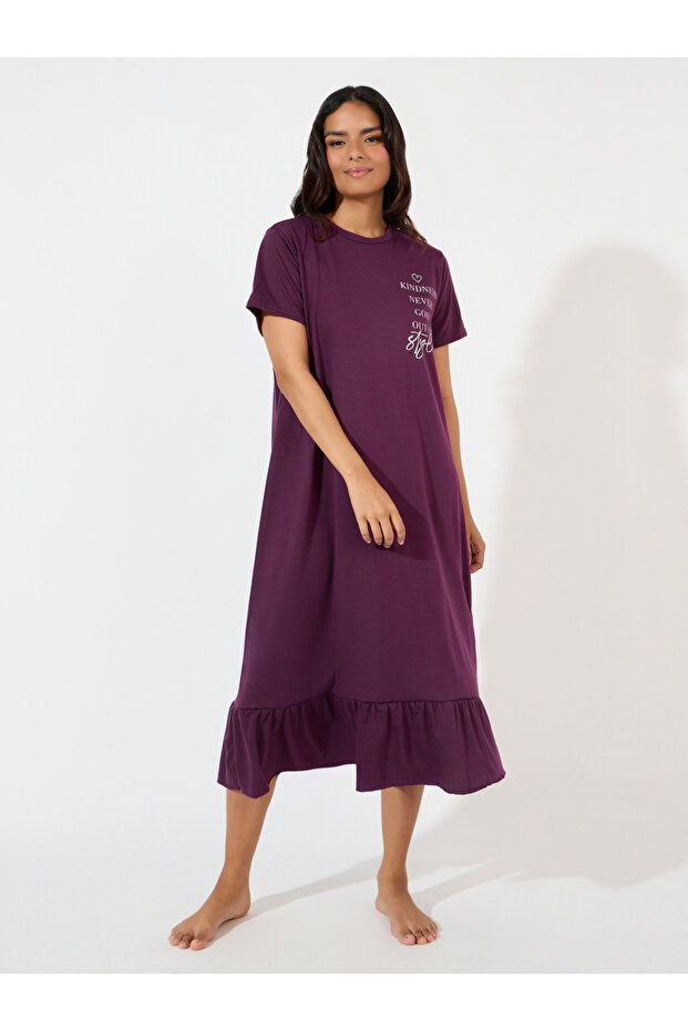 Kindness Slogan Ruffle Hem Sleep T-Shirt Dress