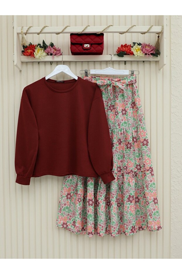 Floral Patterned Belted Double Suit - 2