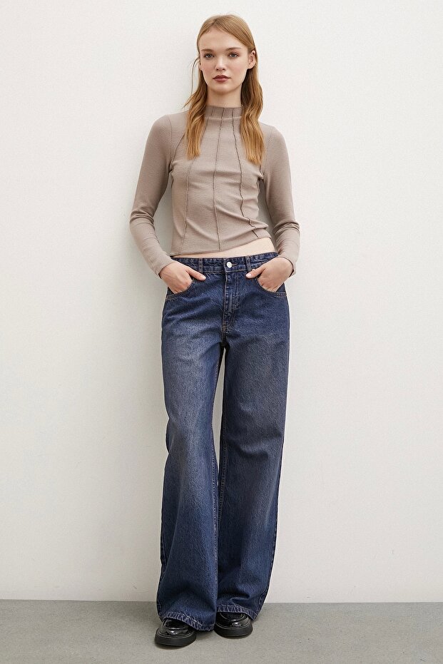 Önü Dikişli Bluz Vizon - 2