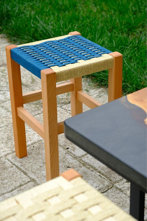 Ahşap Hasır Örgülü Tabure Mutfak/Balkon/Piknik Masa Taburesi 45 cm - 2