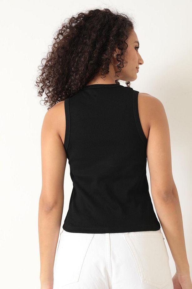 Amida Siyah Fitilli Görünümlü Basic Kalın Askılı Kadın Crop Atlet- 2403 - 6