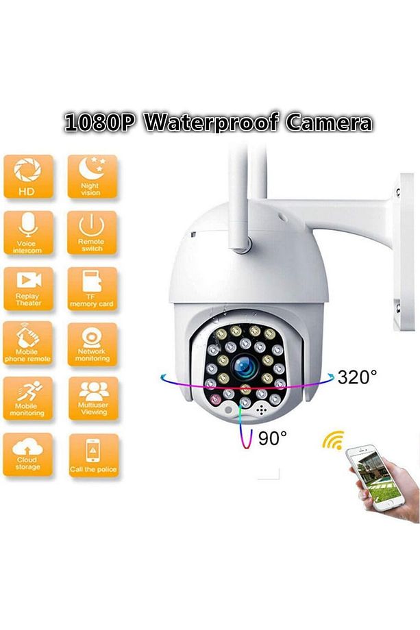 360° Haraketli Wifi Hareket Sensörlü 2MP Güvenlik Kamerası IP Kamera Gece Görüşlü Su Geçirmez IP66 - 6