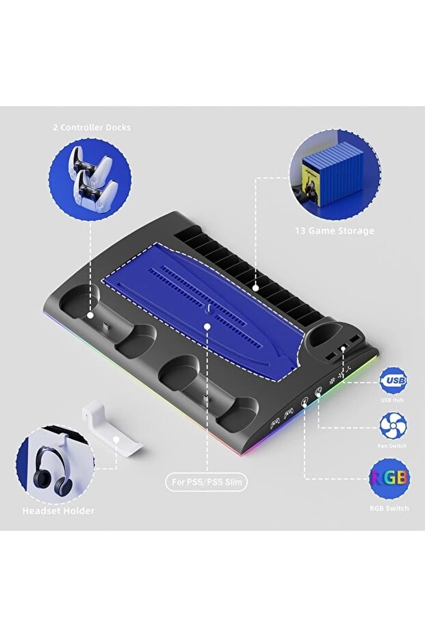 PS5 Slim Fanlı RGB Stand Şarj Dock Playstation 5 Slim TP5-3570 - 7