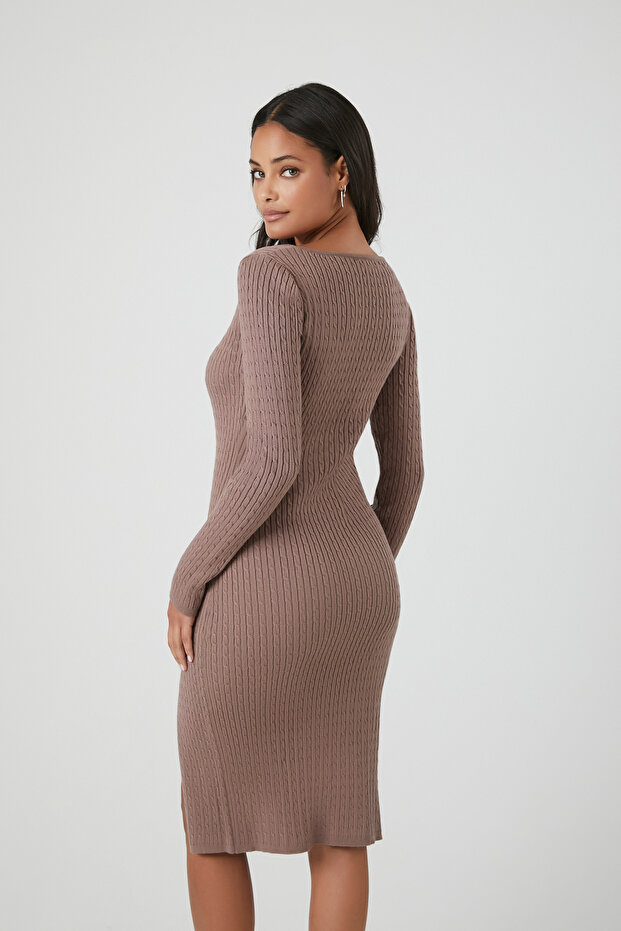 Yırtmaçlı Triko Midi Elbise - 5