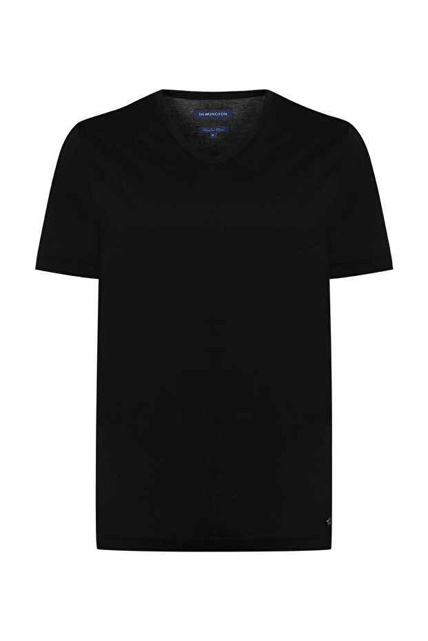 Siyah V Yaka Basic T-Shirt - 7