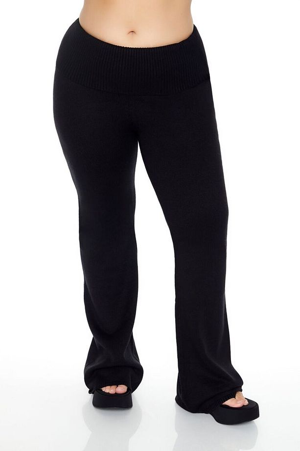 Plus Size Yüksek Bel Örgü Pantolon - 2
