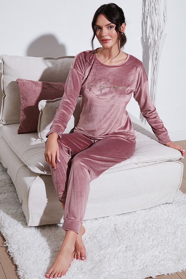 Regular Fit Yumuşak Dokulu Kadife Pijama Takımı Pijama Takımı 6094200w4 - 1
