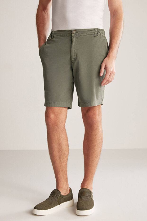 Beli Lastikli Haki Şort - 1