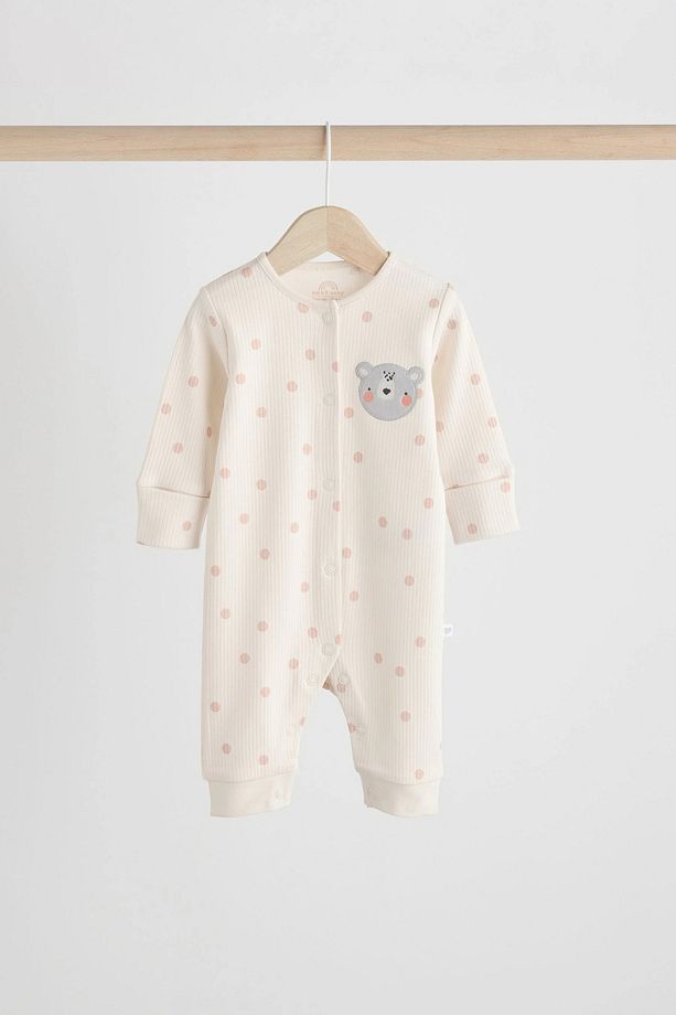 %100 Organik Pamuk  Pembe/Krem Minik Ayı Desenli 3’lü Uyku Tulumu Set ALYN77695 - 6