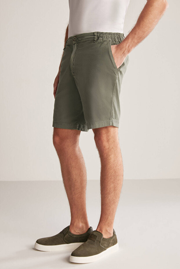 Beli Lastikli Haki Şort - 5