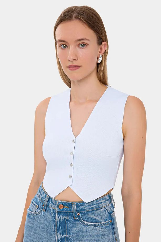 Kolsuz Örme Crop Süeter Yelek - 3