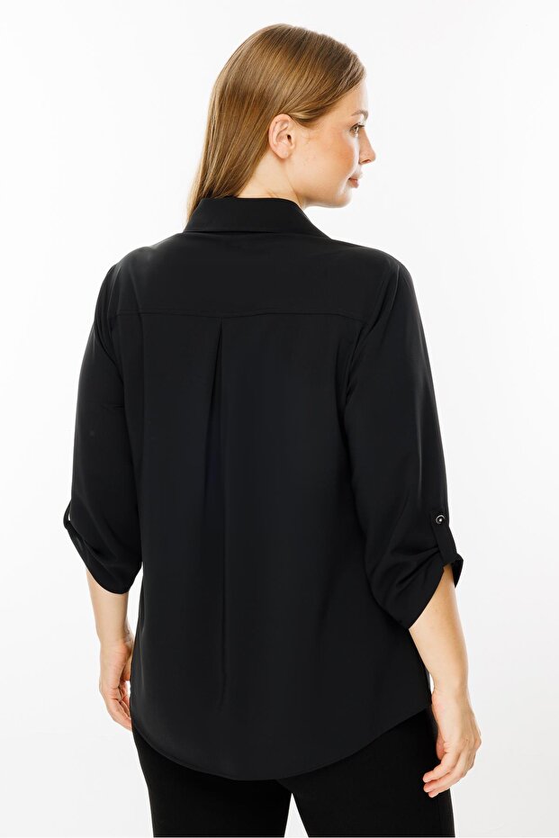 Modailgi Cepleri Taşlı Gömlek Siyah - 4