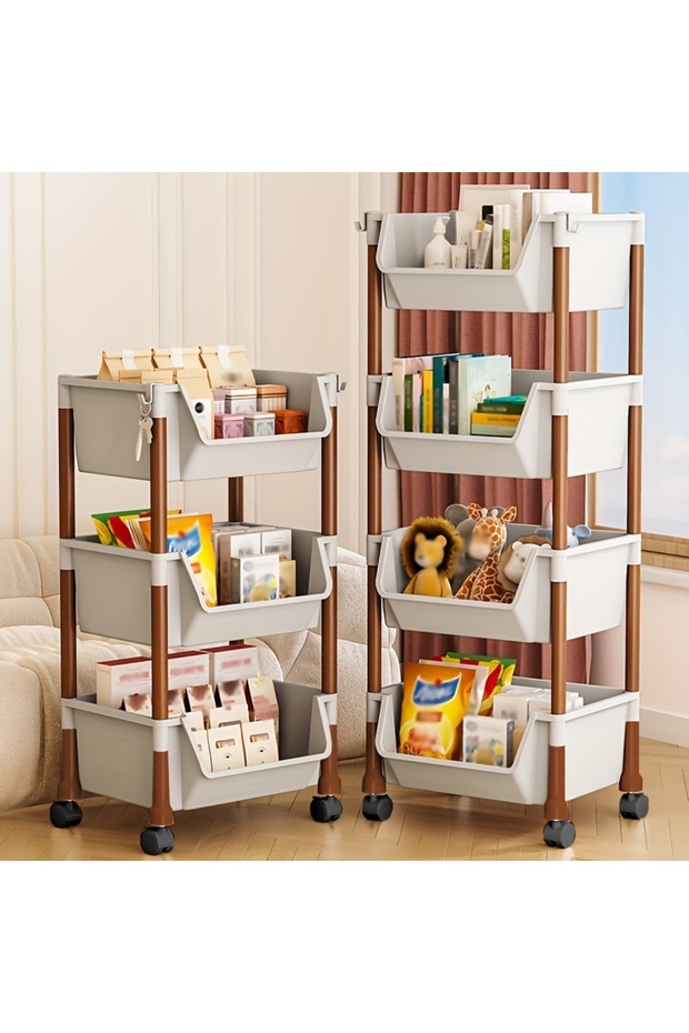 3/4/5-Tier Rolling Storage Cart with Effortless Wheels - Compact & Versatile, Stackable Plastic S... - 3