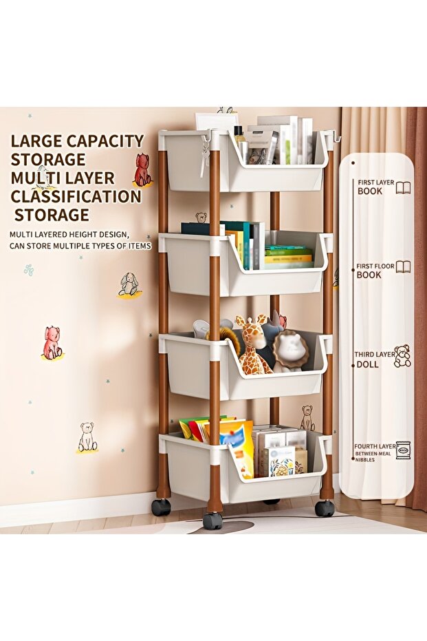 3/4/5-Tier Rolling Storage Cart with Effortless Wheels - Compact & Versatile, Stackable Plastic S... - 2