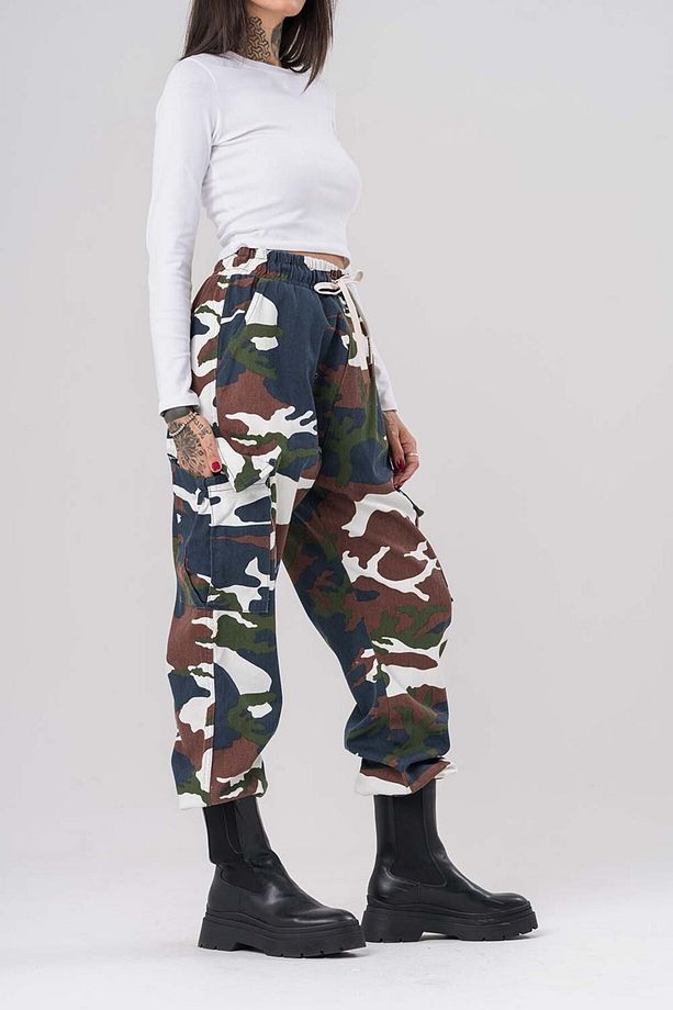 Hunter Kargo Cep ve Paça Ayarlı Kamuflaj Gabardin Pantolon - 5