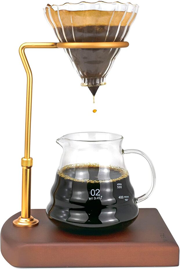طقم قهوة V60 مع قاعدة تنقيط خشبية و4 أدوات قهوة متخصصة وماكينة صنع قهوة يدوية