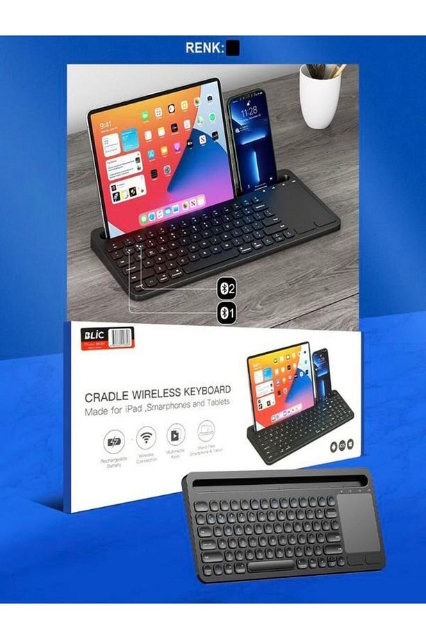 Türkçe Q, Type-c Şarjlı, Touchpad, Telefon, Tablet Standlı Bluetooth Klavye Ios/android/windows - 6