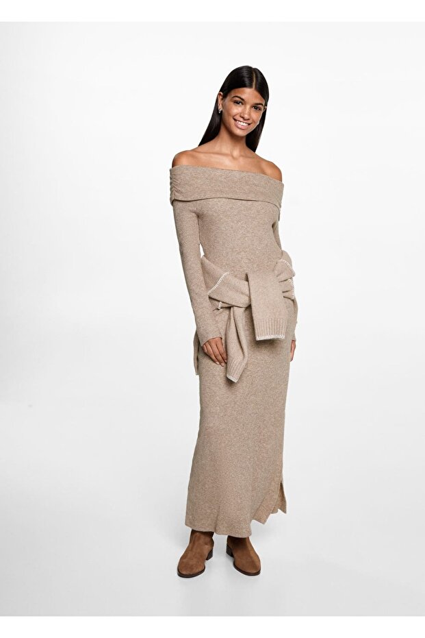 Omzu açık midi elbise - 7