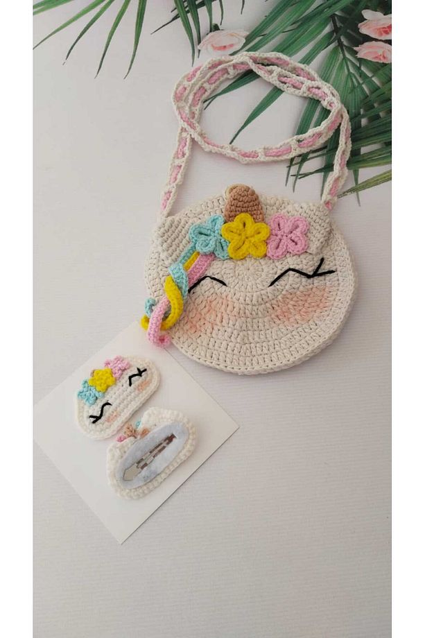 Çanta Unicorn Örgü Çanta VE 2 'li Çıt Çıt Toka Set - 2