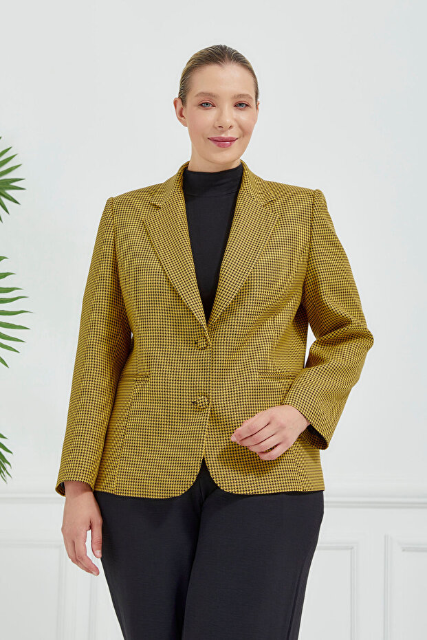 Women's Gingham Buttoned Classic Jacket - 5