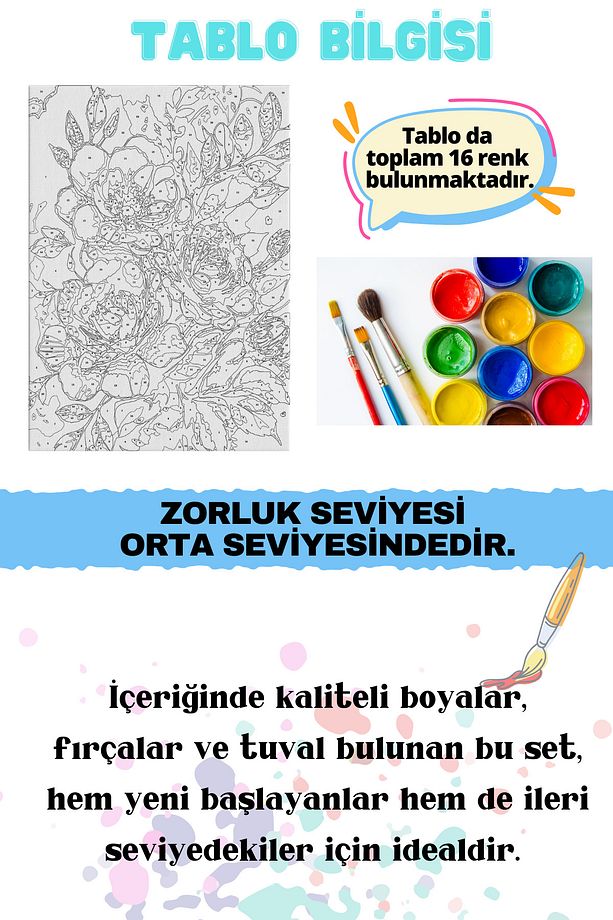 Sayılarla Boyama Seti Numaralı Tuval Fırça Boya ÇİÇEK GOLD 40X50 Cm - 3