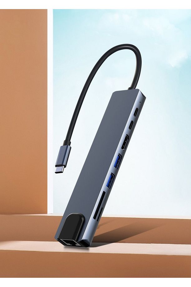 8 Port Type C Hub, 100W PD Şarj, 4K HDMI, USB 3.0, Ethernet, MicroSD/SD Kart Okuyucu, MacBook Uyumlu - 2