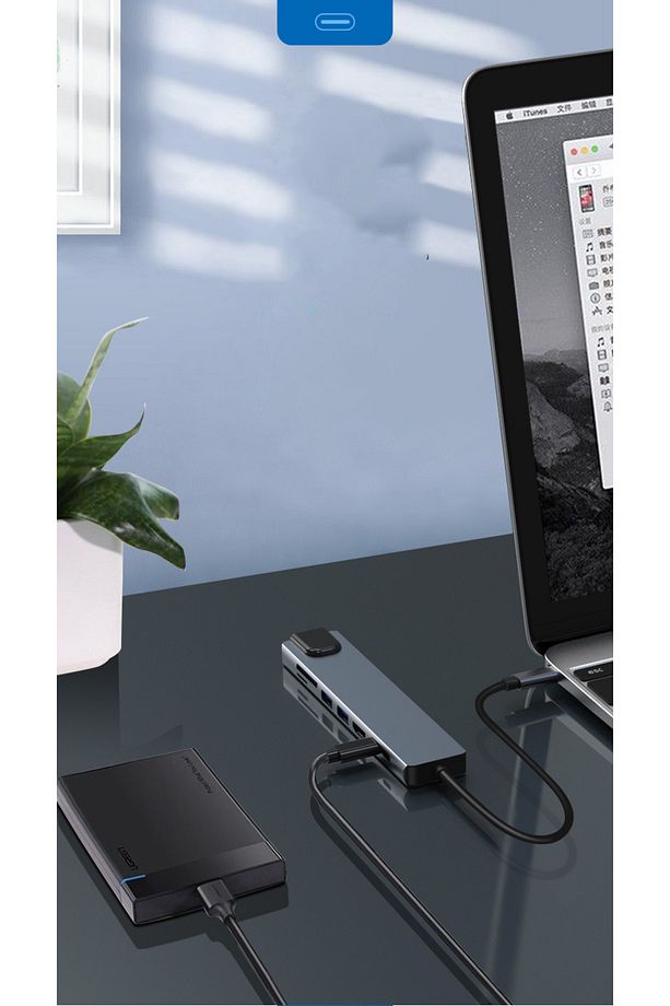 8 Port Type C Hub, 100W PD Şarj, 4K HDMI, USB 3.0, Ethernet, MicroSD/SD Kart Okuyucu, MacBook Uyumlu - 7
