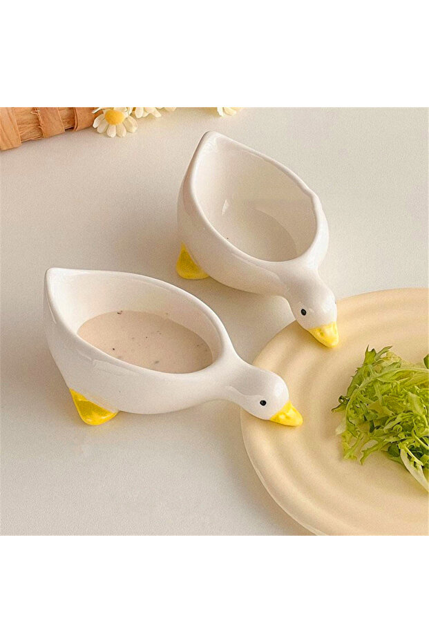 2pcs 2pcs ceramic duck seasoning dish, salad dipping dish, cream mini bowl, cute design afternoon te