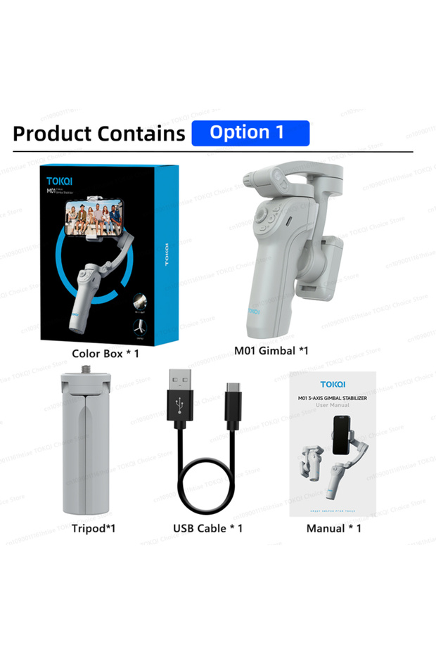 TOKQI M01 3-Axis Anti-Shake Handheld Gimbal Phone Stabilizer Foldable Holder Selfie Tripod with F... - 1