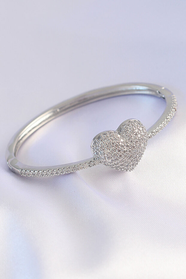 Vip Series Brass Zircon Stone Silver Color Heart Model Handcuff Tj-Bb6082