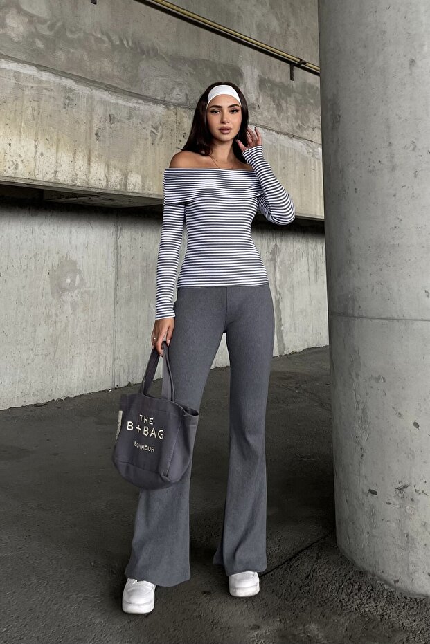 Madonna Yaka Corded Fabric Ribbed Knit Double Set - İ Flared Lt Top Set