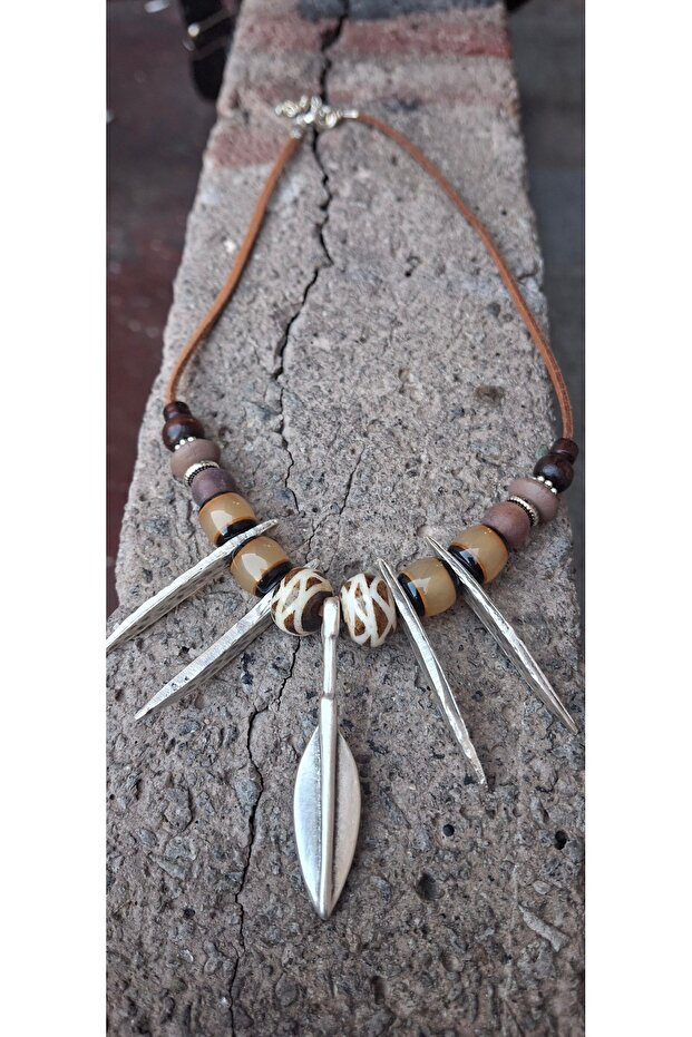 Handmade Authentic Bohemian,Silver Cast,Coffee and Colorful Short Women's Necklace