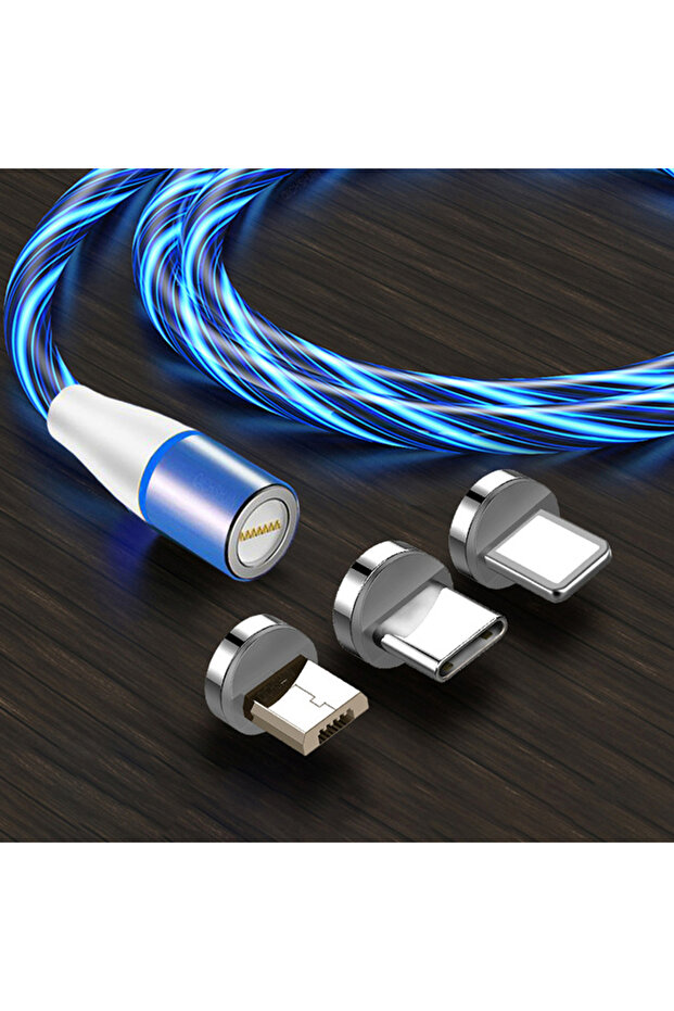 Kcnkon 3 in 1 led light magnetic fast charging cable for iphone, android and type-c d... - 1